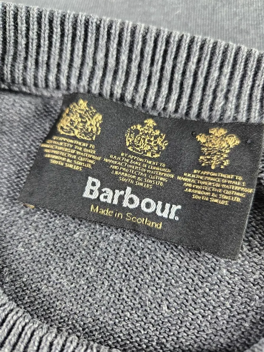 Barbour Sweater Mens Large Gray Classic Cotton Knit Crew Neck Pullover Scotland